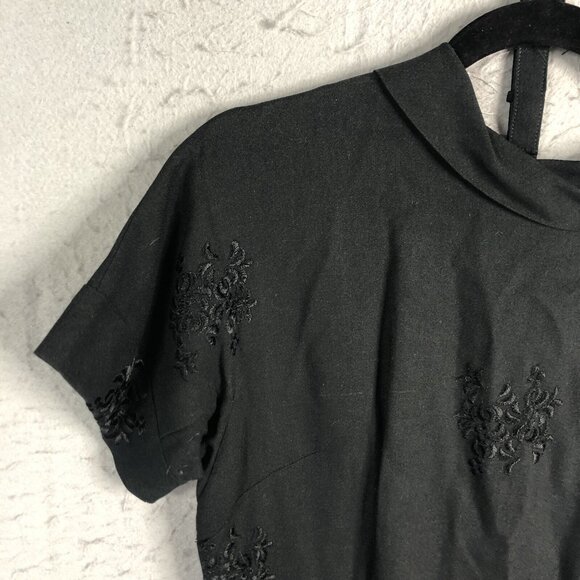 Vintage Handmade Dress Womens Small Black Embroidery Rhitnetone 1950s Event - Picture 8 of 12